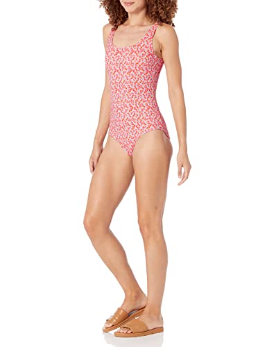 Amazon Essentials Women's One-Piece Coverage Swimsuit (Available In Plus Size), Pale Peach Micro Floral, 2X #TOP3