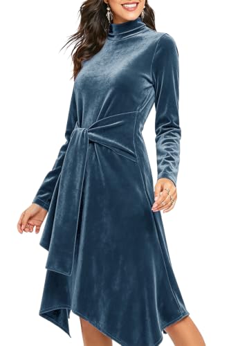 Image of Jayscreate Women's 2023 Long Sleeve Sweater Dress Fall Winter Midi Tie Front Knit High Waist Business Casual Dress