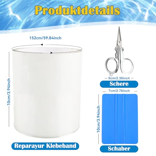 Pool Reparaturset, Transparentes Pool Reparaturset Unterwasser, Pool Reparatur Klebeband 10 cm x 152 cm,Pool Flicken Klebeband Zur Reparatur Verschiedener Schwimmbadoberflächen (10cm x 150cm)