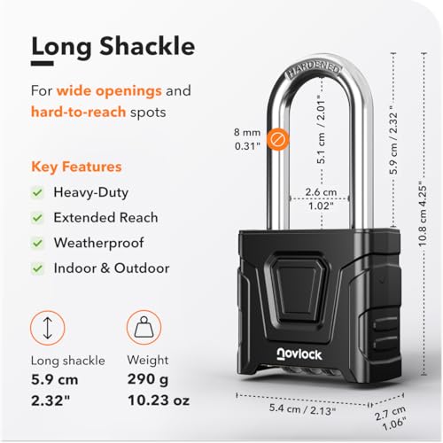 Wetterfestes Vorhängeschloss mit Zahlencode und langem Bügel – Robustes 4-stelliges Zahlenschloss für Tore, Zäune, Schuppen, Garagen, Garten & Spinde – 1er Pack, Schwarz