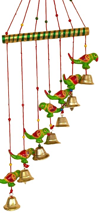 Aks Creations Home Decor Parrot Hanging Door Entrance Wall Decoration Windchime for Diwali, Wedding and Home Decoration Multicolor (Pack of 1)