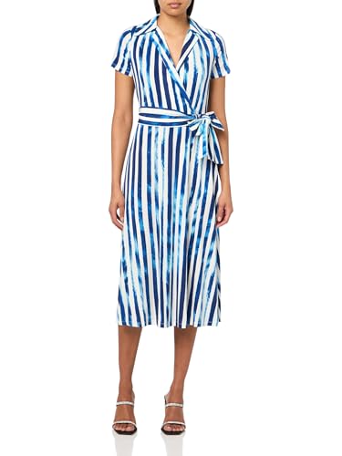 HALSTON H Women's Sportswear Dress, Aegean/Regent Stripe, Large