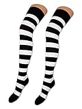 sockenkauf24 2 Paar Overknee Strümpfe Damen Kniestrümpfe Baumwolle 10723 (2 x Ringel Schwarz/Weiß 35-38)