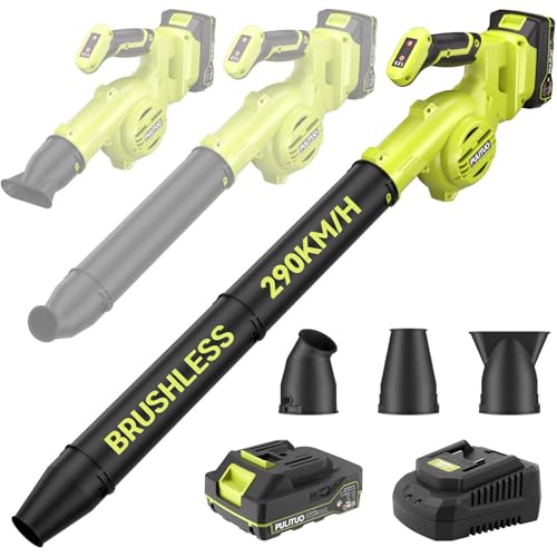 Leichter Akku-Laubbläser mit Turbo-Lader & 290 km/h Luftgeschwindigkeit – Bürstenloser Laubbläser Akku, 3 Geschwindigkeitsstufen, für Garten, Terrasse, Laub, Rasenpflege, Staub und leichten Schnee