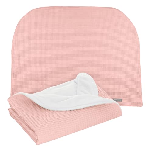 MIMUSELINA Manta Arrullo Bebe Recien Nacido Invierno | 2 en 1 Manta Bebes y Arrullo para Bebes | Suave de Algodon y Coralina 90x70cm | Calido y Ligero | Fabricado en España | Wafle Rosa