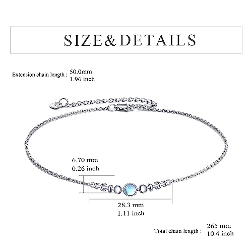 Image of CRMAD Moonstone Moon /star /daisy /turquoise /rose flower /cat /Hecate /airplane /pearl /Chakra /rose pearl /butterfly /wave /starfish Anklet for Women Sterling Silver Anklet Irish Jewelry