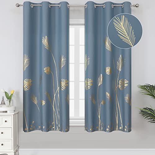 Estelar Textiler Stone Blue Blackout Patterned Curtains for Living Room 63L