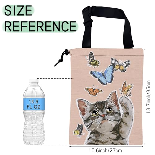 Image of Cute Cat Car Garbage Bag,Flying Butterflies Waterproof Small Car Trash Bag Hanging Back of Seat,Drawstring Hanging Car Trash Bag with Adjustable Buckle for Car Accessories