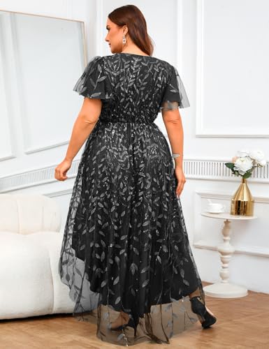 ZOMVA Plus Size 0X-4X Sequin Embroidery Formal Long Dress Glitter Side Slit A Line Dresses Prom Wedding Evening Gown2