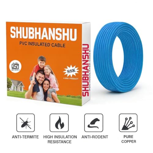 Image of 1.50 SQMM PVC Insulated Pure Copper Wire | Single Core Flexible Electric Cable | ISI Certified | 90 Meters | Blue