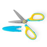SDI Small Hands Schere für Links- und Rechtshänder mit Anpassbarer Schutzhülle, Runden Spitzen und Sicherheitsgriff. Farbe Blau und Gelb