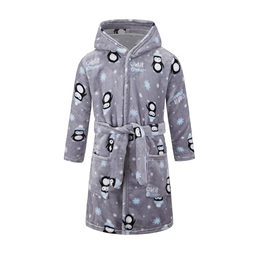 JZLPIN Children's Bathrobe Kids Hooded Robes Toddlers Flannel Pajamas Dressing Gown for Boys Girls Grey1 2 Years