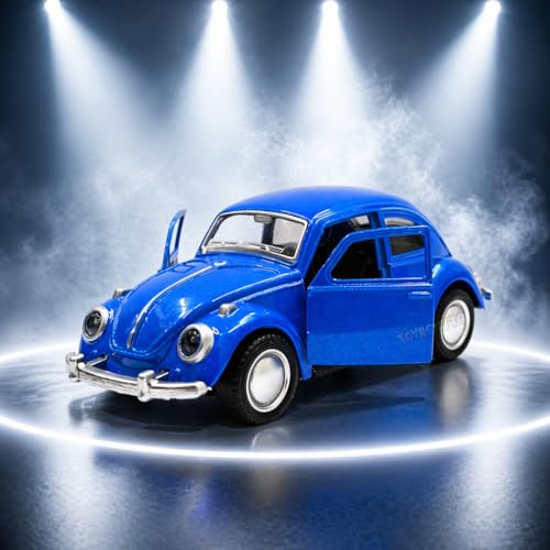 Image of 1:36 Scale 1967 Classic VW Beetle Die-Cast Pull Back Toy Car with Openable Doors, Metal Body Collectible Model for Kids & Adults, Blue