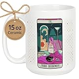 LookHUMAN Hermit Tarot Card White 15 Ounce Ceramic Coffee Mug