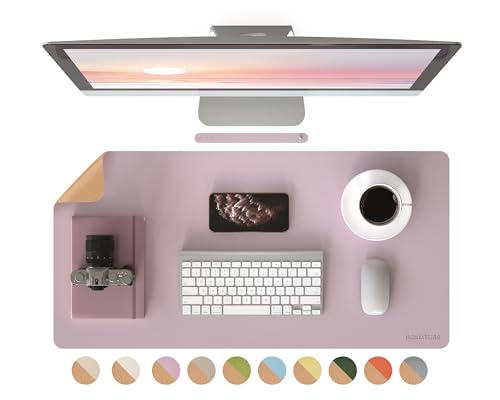 RENMTURE Dual-Sided Large Desk Pad, Faux Leather Natural Cork Mouse pad, Desk Accessories Protector, for Office and Home Work (Dusky Pink, 32"x16")
