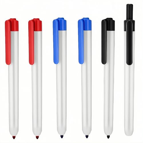coojsoo Retractable Dry Erase Marker, Clickable Whiteboard Markers,6 Pcs round dot Tip 1.8mm Fine Point Large Capacity Erasable Markers for School Office Meetings or Home Use