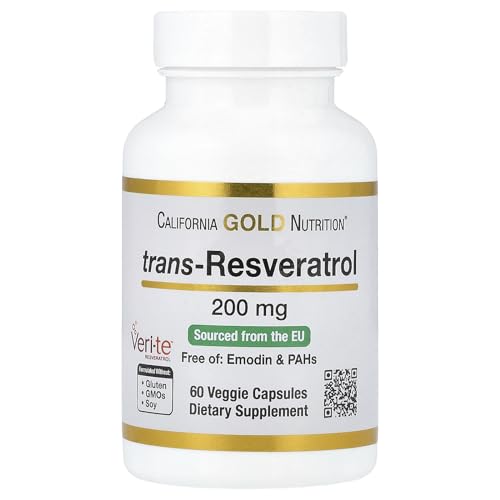 Resveratrol, 98% Pure Trans-Resveratrol, Free of Emodin & PAHs, Italian Sourced, 200 mg, 60 Veggie Capsules