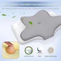 Missleep Nackenstützkissen, ergonomisches Kissen, Schmetterlingskissen, Zwei Höhen für Seiten-, Rücken- und Bauchschläfer, Memory Foam Kissen mit Kühlbezug, Grau – Ansicht 8