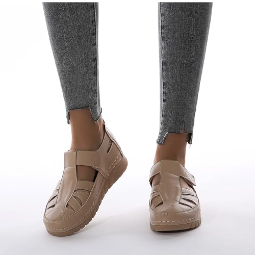 Sandales de marche femme en cuir avec semelle compensée ergonomique