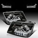 Autozensation Compatible with 1999-2004 Volkswagen Jetta/Bora Mk4, Left + Right Pair Headlamps Assembly, LED Black Projector Headlights