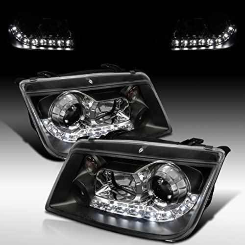 Autozensation Compatible with 1999-2004 Volkswagen Jetta/Bora Mk4, Left + Right Pair Headlamps Assembly, LED Black Projector Headlights