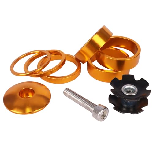 YANRUHFL 1 1/8 Inch Headset Spacer with Stem Top Cap,Headset Star Nut (Gold)