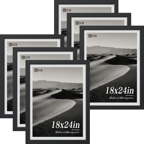 Image of VCK 18x24 Poster Frames Black - 6 Pack, Wide Border Wood Picture Frame, Multi-Directional Display Family Photos, Office Prints, Studio /Gallery, Wall Hanging