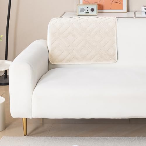 Image of HOKIPO 'Velvet Maze' Premium Sofa Backrest Cover Mat 55x80 cm with Anti-Slip Backing | 1 Pc - Beige (AR-6279-BGE)