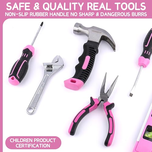 URASISTO 22-Piece Kids Tool Set with Storage Bag, Pink Junior Real Hand Tool Kit for Boys & Girls, Age 8+ by URASISTO - Used condition - Image 2