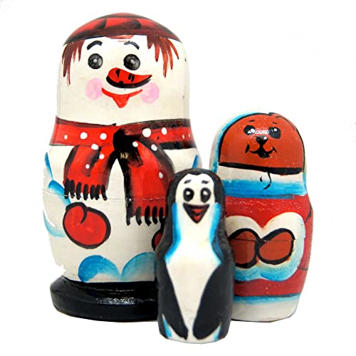“Snowman Family” Santa 3-Nest Doll Russian Matryoshka Wooden Stacking Nested Dolls Wooden Handmade Toys Gift for Children Christmas Mother’s Day Birthday Home Decor Wishing Gift 110162