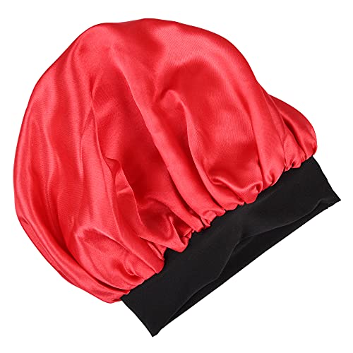 Image of Satin Silk Premium Sleeping caps, Comfortable & Soft Double Layered Streachable Hair Bonnets for All Head Sizes & Hair Type, Night Care Routine - Pack of 1 Pcs - Red