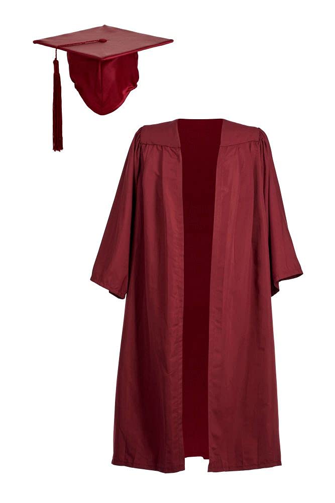 Ashington Ceremonial Gowns Value Graduation Gown and Cap Unisex, Elasticated Mortar board, Maroon S