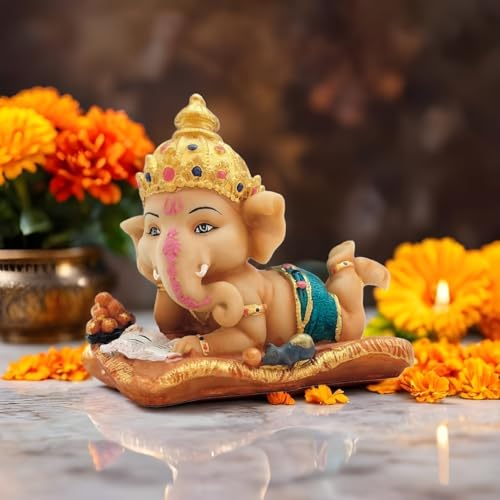 Image of YASHONIDHI Lord Ganpati Reading Book, Studying Bal Ganesha Cute Statue, Made of Resin, for Pooja Room, Living Room, Study Room, Home and Office Decoration, Showpiece for Gift Purpose
