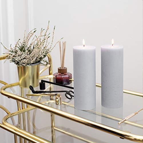 Candwax 3X8 Pillar Candle Set Of 2 - Decorative Rustic Candles Unscented And No Drip Candles - Ideal As Wedding Candles Or Large Candles For Home Interior - Light Gray Candles #TOP5