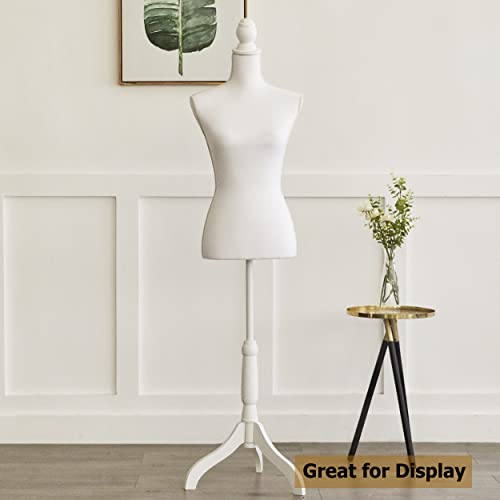 Female Dress Form Mannequin Torso Adjustable Height Mannequin Body with Tripod Stand for Clothing Dress Jewelry Display, White - Thumbnail 5