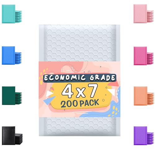 White Poly Bubble Mailers 4x8 200 Pack Usable 4x7