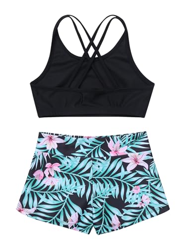 TTAO Kids Girls Crisscross Back Swimsuit Two Piece Tankini Sleeveless Crop Top with Shorts4