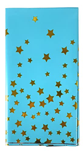 Image of Crackles Turquoise Rectangular Shiny Metallic Tinsel Foil Star Print Reusable Table Cover 1.37mX1.83m for Indoor Outdoor Party Birthday,Wedding,Christmas,Buffet Parties,Camping