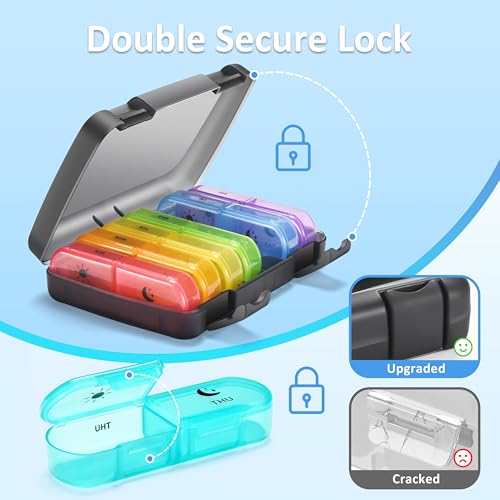 Image of Fullicon Large Portable Pill Organizer 2 Times a Day, Black Rainbow