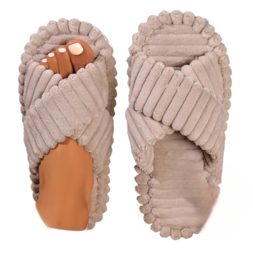 Women's Criss Cross Design Plush Slippers, Casual Soft Comfortable Non-slip Slippers for Indoor and Outdoor Wear, Bedroom Flats for Fall & Winter