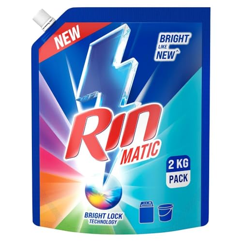 Image of RIN Matic Liquid Detergent, 2Kg, for Dazzling Brightness, with Bright Lock Technology, Long-Lasting Fragrance, for Top Load Washing Machines