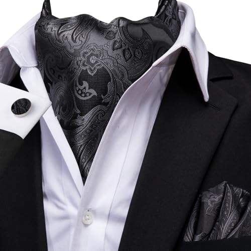Image of Dubulle Paisley Floral Ascot for Men Self Tie Mens Cravat and Pocket Square Cufflinks Wedding