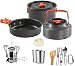 Rcsinway Juego de utensilios de cocina para acampar al aire libre Juego de ollas de cocina de picnic Vajilla antiadherente con estufa Cuchara Tenedor Cuchillo Hervidor Herramientas de cocina