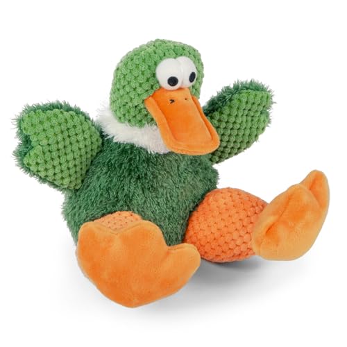 Image of goDog Checkers Just for Me Sitting Duck Squeaky Plush Dog Toy, Chew Guard Technology - Green, Mini