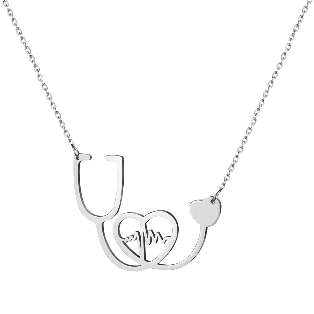 M Men Style Stethoscope Heartbeat Plus Lifeline Nursing Themed Medical Jewelry Silver Stainless Steel Pendant Necklace Chain For Men And Women (B09V12N6B1) Amazon Price History, Amazon Price Tracker