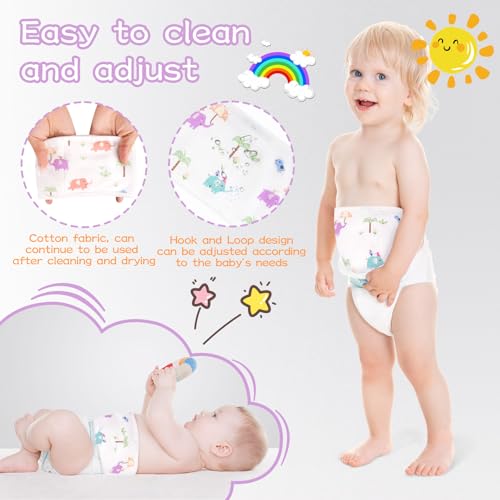Image of 4 Pack Umbilical Cord Belly Band, Soft Cotton Adjustable Newborn Navel Wrap, Cartoon Elephant Baby Tummy Protector for 0-12 Months Infant Gift