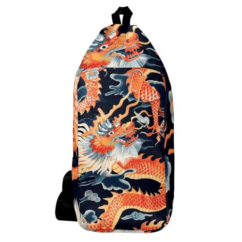 Sac à dos à bandoulière rouge dragons pour voyage et randonnée unisex
