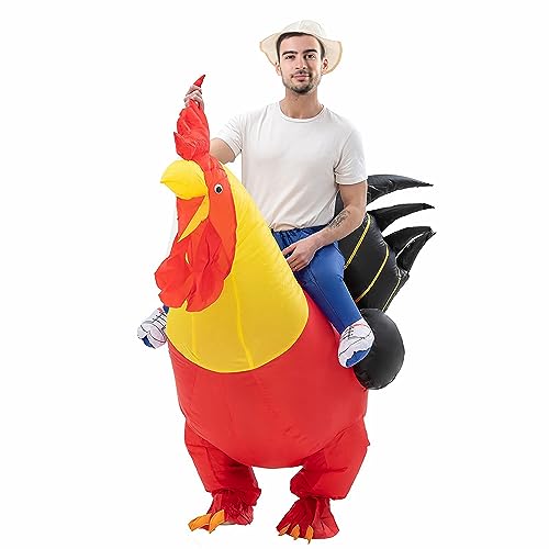 CIBES Costume de coq gonflable insolite Poulets Déguisement Costume Taille pour Fête Halloween Noël Cosplay Adulte (Red)