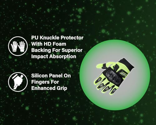 Image of Axor Airstream Riding Gloves Providing Enhanced Grip and Impact Protection with Touchscreen Functionality and an Adjustable Fit-Black Neon Green-L