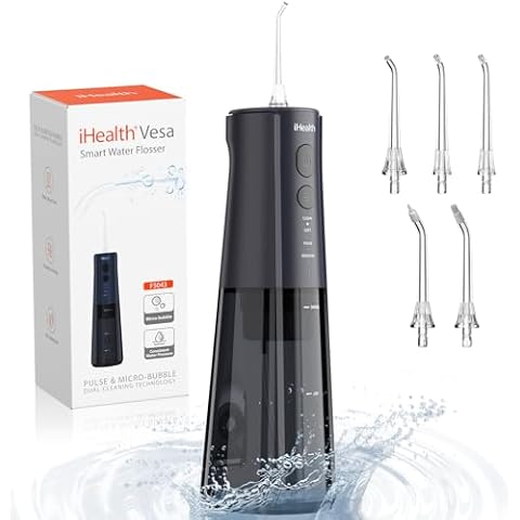 iHealth Vesa Water Dental Flosser Cordless: Portable Oral Irrigator with Microbubble Technology, 4 Modes, 5 Tips, 300ML Tank, IPX7 Waterproof for Effective Teeth, Gum & Braces Care at Home or Travel Cover